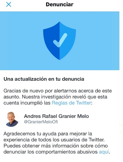 Se le cae la mentira a Granier… Twitter aclara que dio de baja su cuenta por uso de bots